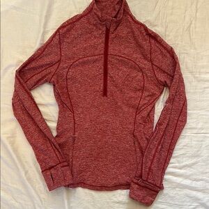 Lululemon Red Heathered Fitted Long Sleeve Pullover Run Briskly Half Zip